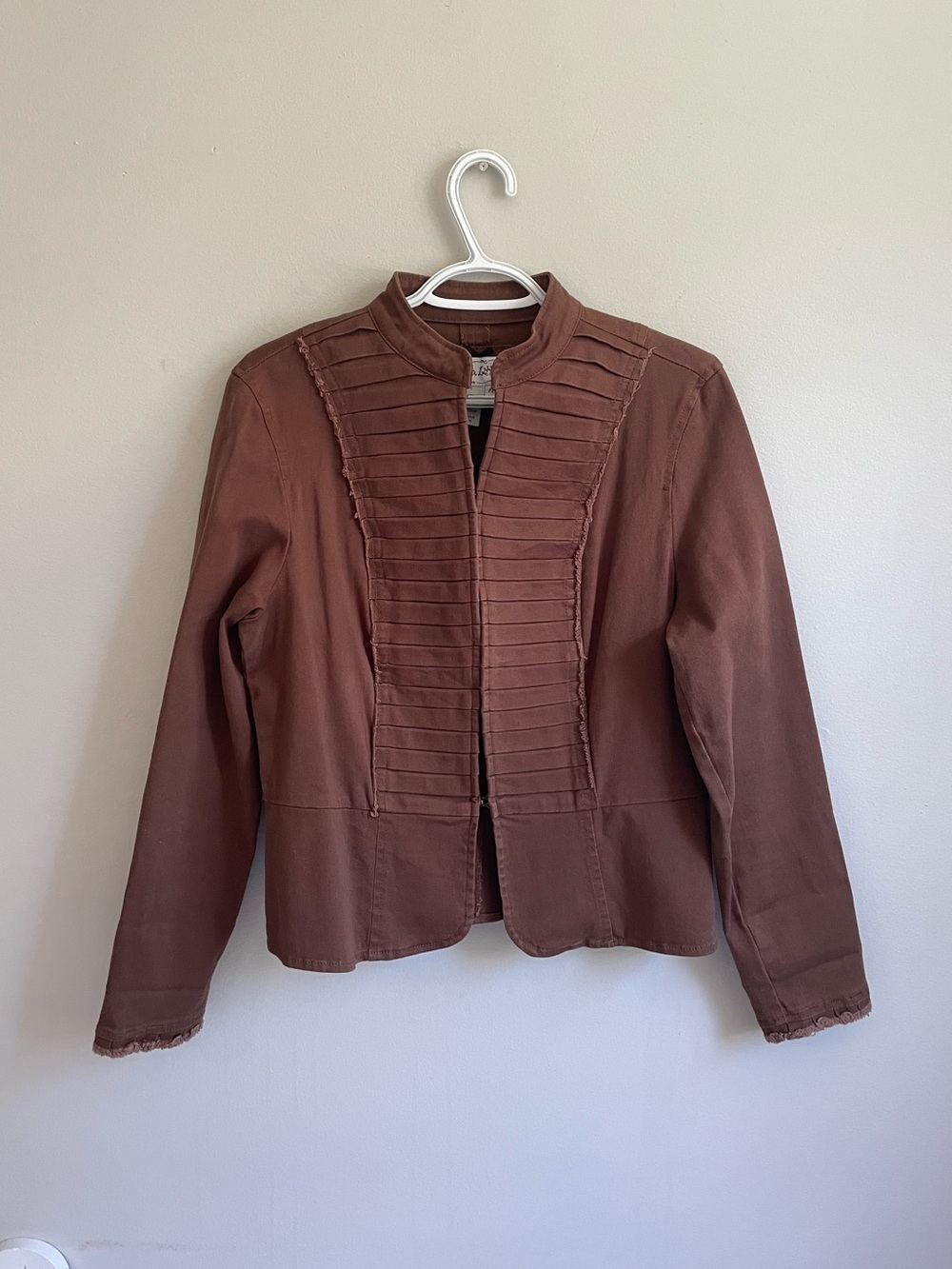 CHOCOLATE BROWN JACKET MILITARY STYLE EYE HOOK CLOSURE COTTON BLEND PETITE